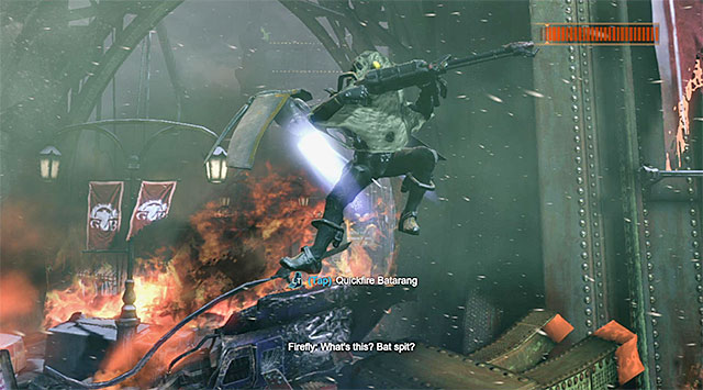 At moments in between Fireflys attacks, you can try throwing the glue grenades at him, and it is best to use the key/trigger combination that allows you to throw one quickly (i - Defeat Firefly | Main storyline - Main storyline - Batman: Arkham Origins Game Guide