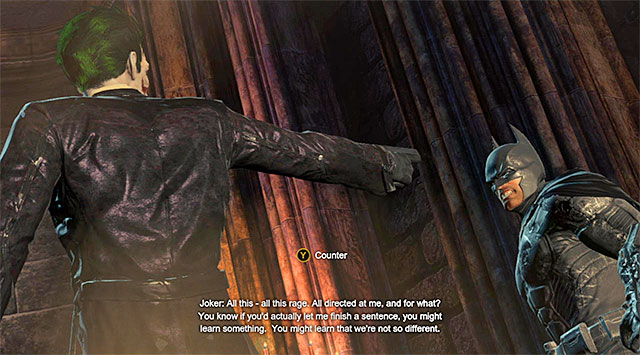 Wait for the moments at which you are supposed to press the counter-attack button - Stop the Joker #3 | Main storyline - Main storyline - Batman: Arkham Origins Game Guide