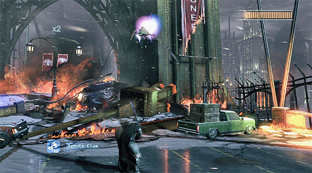 Throw batarangs at Firefly - Firefly | Boss fights - Boss fights - Batman: Arkham Origins Game Guide