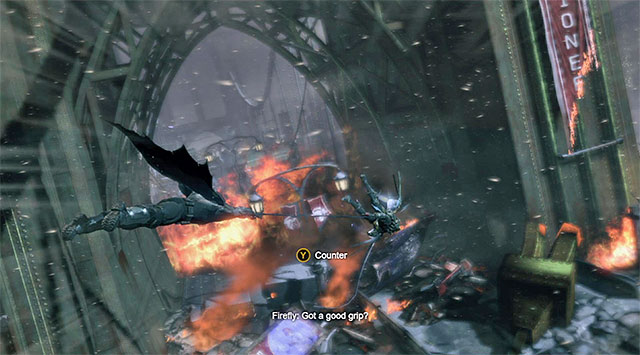 You need to save yourself from colliding with an obstacle twice - Firefly | Boss fights - Boss fights - Batman: Arkham Origins Game Guide