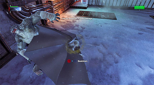 Right after Killer Croc performs an attack that does not connect, run up to him and implement the same strategy as in the case of the armored enemies - Defeat Killer Croc | Main storyline - Main storyline - Batman: Arkham Origins Game Guide