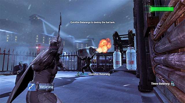 Try to hit the tank with the batarang - Defeat Killer Croc | Main storyline - Main storyline - Batman: Arkham Origins Game Guide