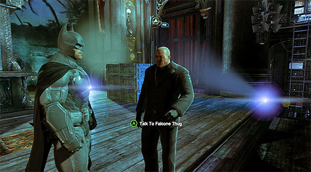 Falcone thug - Gain access to Penguins office - Theatre | Main storyline - Main storyline - Batman: Arkham Origins Game Guide