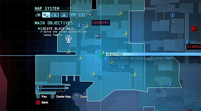 The place that you currently need to reach is the building located in the central part of the Coventry district in the Southern Arkham - Solve the crime scene inside Lacey Towers | Main storyline - Main storyline - Batman: Arkham Origins Game Guide