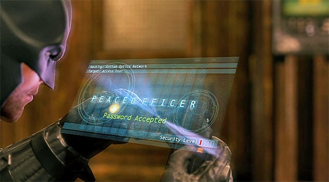 After you have cleared the entire bullpen, jump down to the lowest level and go towards the Southern door - Access the GCPD servers - bullpen | Main storyline - Main storyline - Batman: Arkham Origins Game Guide