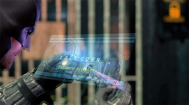 You now need to go back towards the server rooms entrance, which you now will be able to unlock, thanks to the disruptor - Access the GCPD servers - returning to the server room | Main storyline - Main storyline - Batman: Arkham Origins Game Guide