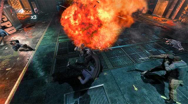 It pays off to detonate the propane tanks, which inflicts a lot of damage to the prisoners - Access the GCPD servers - returning to the server room | Main storyline - Main storyline - Batman: Arkham Origins Game Guide