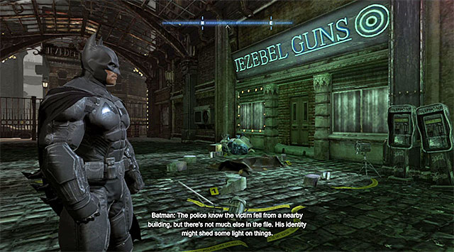 The place where the mission starts is the Jezebel Guns gun store, shown in the above screenshots - Case 1224-3: Jezebel Plaza Fall | Casefile Reports - Casefile Reports - Batman: Arkham Origins Game Guide
