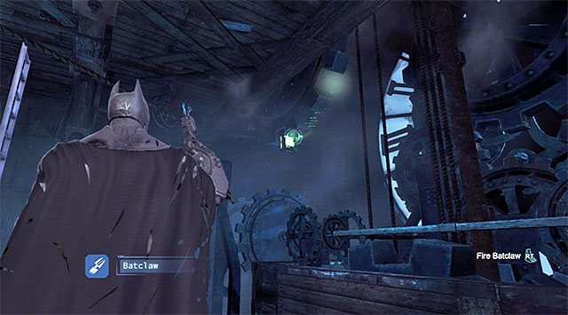 The collectible is attached to one of the cogs - The best hidden datapacks - Extortion File 3 (The Bowery) | Enigma Datapacks - Enigma Datapacks - Batman: Arkham Origins Game Guide