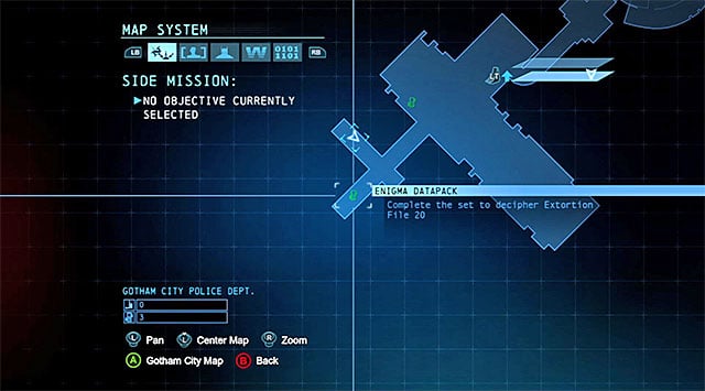 The collectible is in the Burnley Sewers - West under the police station, which you can access by taking the manhole located in the Northern part of the Burnley district - The best hidden datapacks - Extortion File 20 (Burnley) | Enigma Datapacks - Enigma Datapacks - Batman: Arkham Origins Game Guide