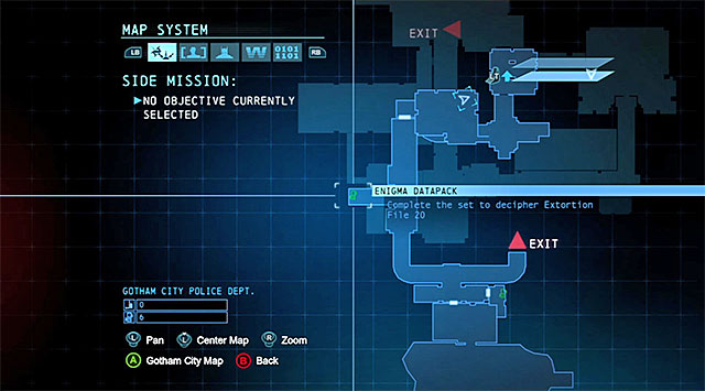 The collectible is in the central part of the Burnley Sewers under the police station - The best hidden datapacks - Extortion File 20 (Burnley) | Enigma Datapacks - Enigma Datapacks - Batman: Arkham Origins Game Guide