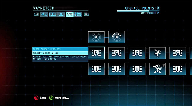The Close combat upgrade window - Close Combat Upgrades | Challenges - Challenges - Batman: Arkham Origins Game Guide