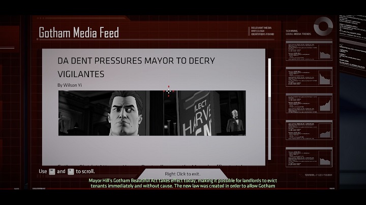 One of the tools, which constantly follows the news headlines concerning the events which we had taken part, or those which involve the characters that are in the range of our interest - Batcave - Basics - Batman: The Telltale Games Series Game Guide