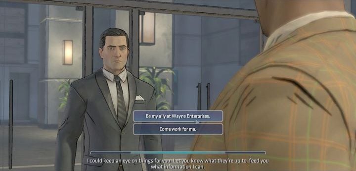 The third important choice can be found at the end of chapter four - Important Choices in Episode 3: New World Order - Episode 3: New World Order - Batman: The Telltale Games Series Game Guide