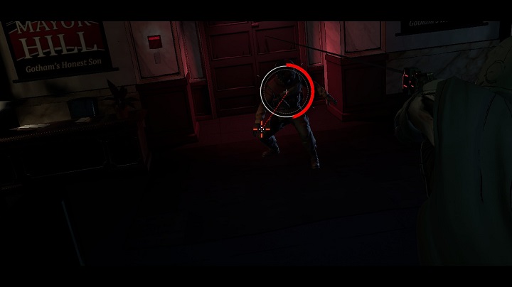 The red bar seen on the circle symbolizes the amount of time left to complete the action. - The gameplays mechanics - Basics - Batman: The Telltale Games Series Game Guide