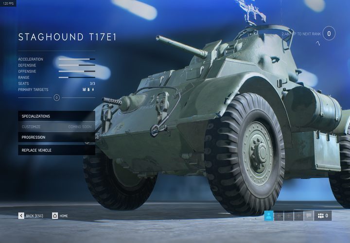 Staghound T17E1 is the first unlockable vehicle in Battlefield 5, available at level 5. - Allies Tanks in Battlefield 5 - Allies - Battlefield V Guide
