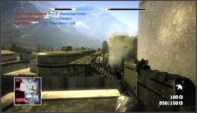 The vantage point indicator located near [1] on the map above means actually that all the rooftops in the vicinity of the first pair of gold crates are being used by the attackers after destroying the first pair - Deconstruction - Maps analyses - Battlefield: Bad Company - Game Guide and Walkthrough