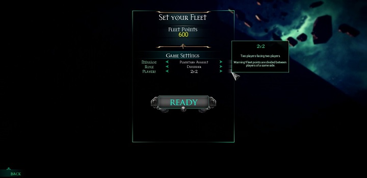 You can set all options according to your ideas in the Custom Game - Types of missions - Gameplay basics - Battlefleet Gothic: Armada - Game Guide and Walkthrough