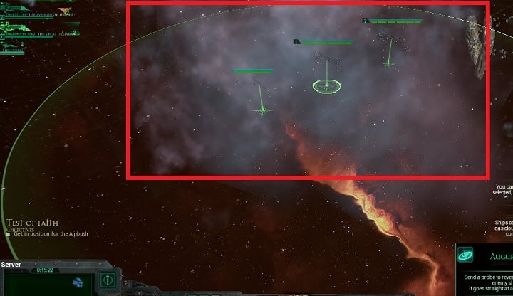 Cloud of gas is marked with a red square - Controls; unit deployment - Gameplay basics - Battlefleet Gothic: Armada - Game Guide and Walkthrough