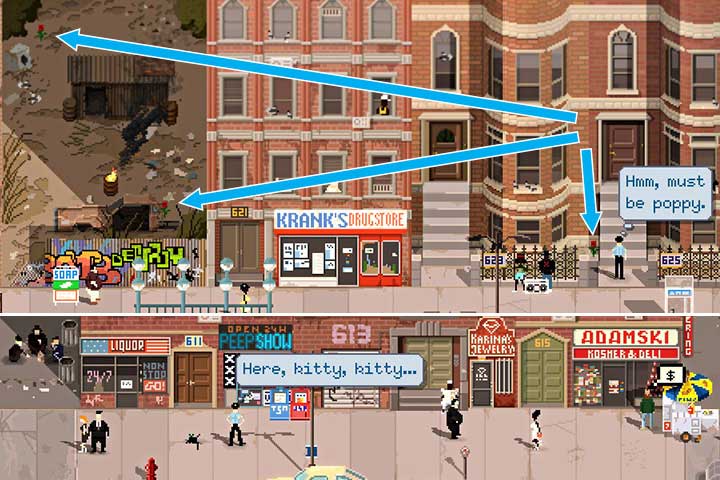 The place where you will find the poppy seed (the empty area before the entrance to 625) and cats fur (near the liquor shop). - Second week | Description of 21 days of duty - Description of 21 days of duty - Beat Cop Game Guide