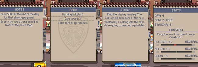 The notebook is your personal encyclopedia. - Interface and the notebook | Gameplay basics - Gameplay basics - Beat Cop Game Guide