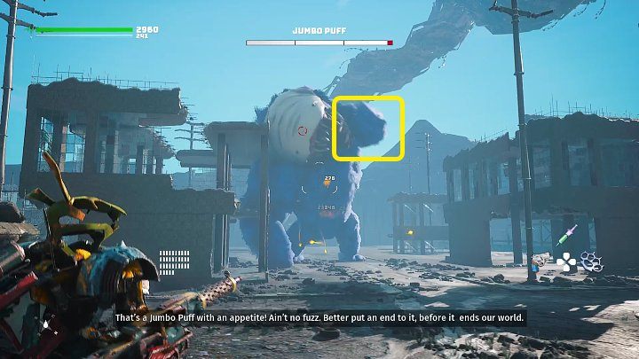 When the boss raises one of his big paws, it's a sign that he's about to hit the ground and create a wave of fire that will move towards you - Biomutant: Jumbo Puff - how to beat? - Bosses - Biomutant Guide