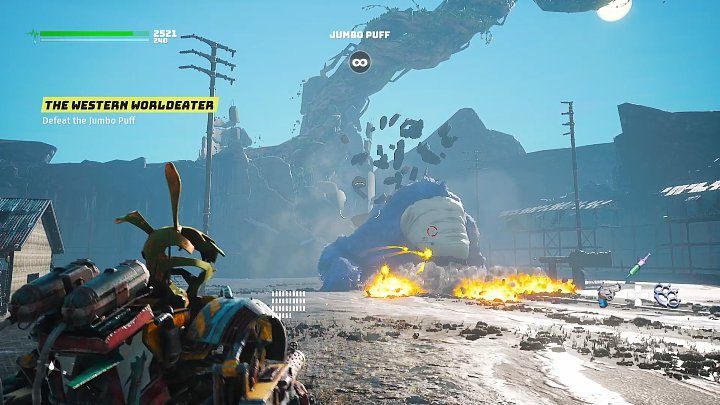 After each boulder sequence, the boss will jump into the arena and cause three fire waves to spread out in different directions - Biomutant: Jumbo Puff - how to beat? - Bosses - Biomutant Guide