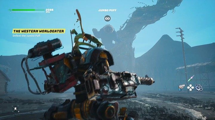 In the second stage, the boss will jump onto a root of the Tree of Life again and start throwing boulders at you - keep your distance and avoid them by moving to the side or dodging - Biomutant: Jumbo Puff - how to beat? - Bosses - Biomutant Guide