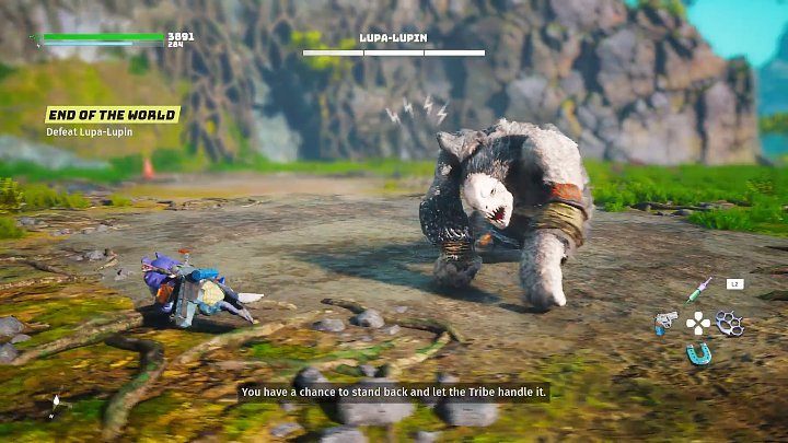 Lupa-Lupin, despite his huge size, is a very agile opponent and can charge at your hero in a split second - be prepared to dodge to the side when you see the characteristic white lightning icons above his head - Biomutant: Lupa-Lupin, the final boss - how to defeat? - Bosses - Biomutant Guide