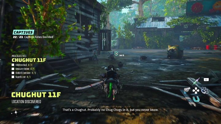 You will find the last prisoner in the empty square, right next to the destroyed building - Biomutant: Captives - walkthrough - Exploration - Biomutant Guide