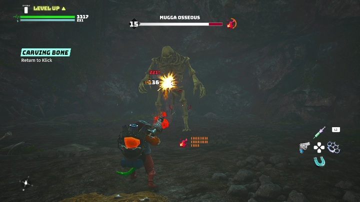 Being already in the tunnel, you must reach the very end and then search the pile of leaves - Biomutant: Klick Klack - walkthrough - NPC quests - Biomutant Guide