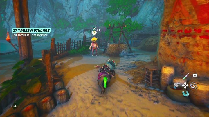 After defeating the enemies you will go to the villager who will ask the hero to deliver wood - Biomutant: It takes a village - walkthrough - NPC quests - Biomutant Guide