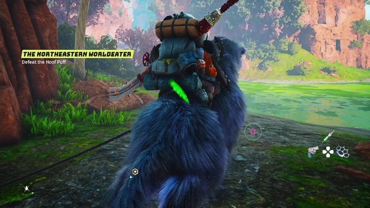 All you have to do is ride up the wall, snag the rope on the rock, and then pull out the unstable elements with the help of your mount - Biomutant: Pulloff - walkthrough - Related to the main missions - Biomutant Guide