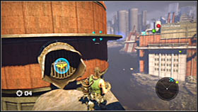 The final fifth bonus item is floating in the air near the warehouse and sadly getting it is going to be extremely difficult - Act 1 - Chapter 2 - Trent Industrial District I - Act 1 - Chapter 2 - Bionic Commando - Game Guide and Walkthrough