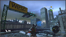 Start swinging on the rope, so you'll be able to land on the roof of a nearby building - Act 1 - Chapter 2 - Trent Industrial District IV - Act 1 - Chapter 2 - Bionic Commando - Game Guide and Walkthrough