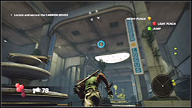 When you reach the opposite end of the corridor you'll have to use your bionic arm to get to a new upper balcony - Act 2 - Chapter 1 - Ascension City Park II - Act 2 - Chapter 1 - Bionic Commando - Game Guide and Walkthrough