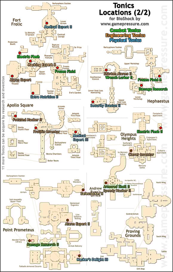 2 - Tonics Maps for Bioshock - Weapons, tonics, and plasmids - Bioshock Game Guide