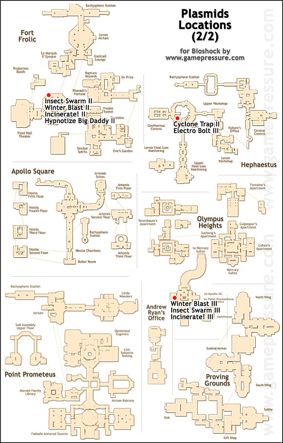 2 - Plasmids-description and maps in Bioshock - Weapons, tonics, and plasmids - Bioshock Game Guide