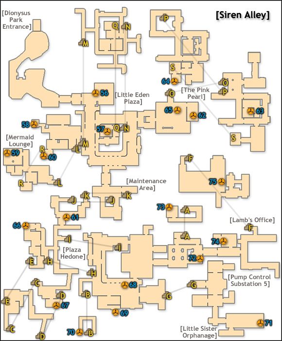 56 - AUDIO DIARY : [A Silent God] - Simon Wales - BioShock 2: Siren Alley - audio diaries map - Maps - Audio Diaries - Bioshock 2 Game Guide & Walkthrough