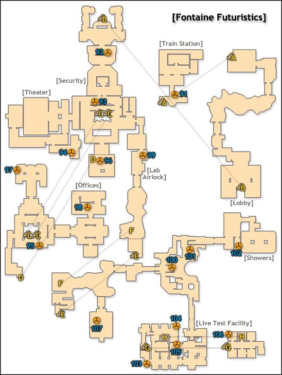91 - AUDIO DIARY : [Alone at Last] - Andrew Ryan - BioShock 2: Fontaine Futuristics - audio diaries map - Maps - Audio Diaries - Bioshock 2 Game Guide & Walkthrough