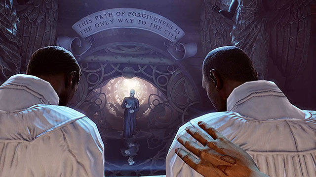 Once youve explored this area use the stairs located behind Father Comstocks bust to descend to a lower level - Find a way to the city | Chapter 2 - Welcome Center - Chapter 2 - Welcome Center - BioShock Infinite Guide