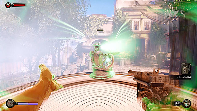 Theres a barge in this area and its beak has a mechanical shooter mounted on it - Fight your way to Monument Island | Chapter 3 - Raffle Square - Chapter 3 - Raffle Square - BioShock Infinite Guide