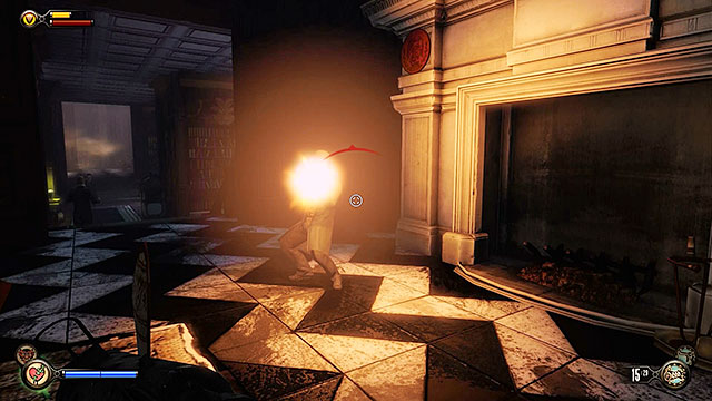 There are several enemies in the dining room and at the bar, but thankfully theyre not equipped too well so killing them shouldnt cause you any problems - Go to the Monument Island and find the girl (part 2) | Chapter 4 - Comstock Center Rooftops - Chapter 4 - Comstock Center Rooftops - BioShock Infinite Guide