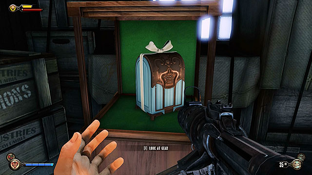 Examine the area near the cell and youll uncover Gear #1 - Head - Go to the Monument Island and find the girl (part 2) | Chapter 4 - Comstock Center Rooftops - Chapter 4 - Comstock Center Rooftops - BioShock Infinite Guide