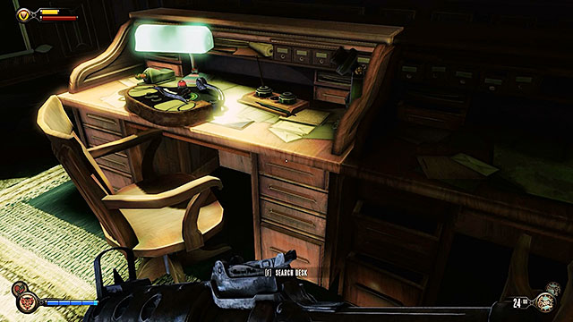 Proceed towards a small office, to the left of the table - Go to the Monument Island and find the girl (part 2) | Chapter 4 - Comstock Center Rooftops - Chapter 4 - Comstock Center Rooftops - BioShock Infinite Guide
