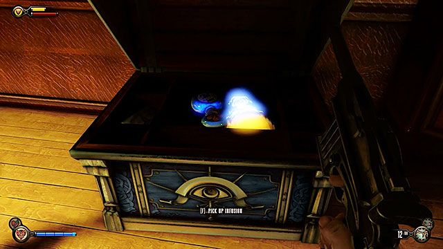Backtracking to the chest is a profitable action, because the chest holds valuable treasures - a new Infusion and a bottle of salt - Side mission: Find the key that fits the lock | Chapter 4 - Comstock Center Rooftops - Chapter 4 - Comstock Center Rooftops - BioShock Infinite Guide