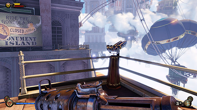 Once youre done exploring the room mentioned above find Vantage Points #11- a telescope next to the balustrade - Use the sky-lines to reach Monument Island | Chapter 5 - Monument Island Gateway - Chapter 5 - Monument Island Gateway - BioShock Infinite Guide