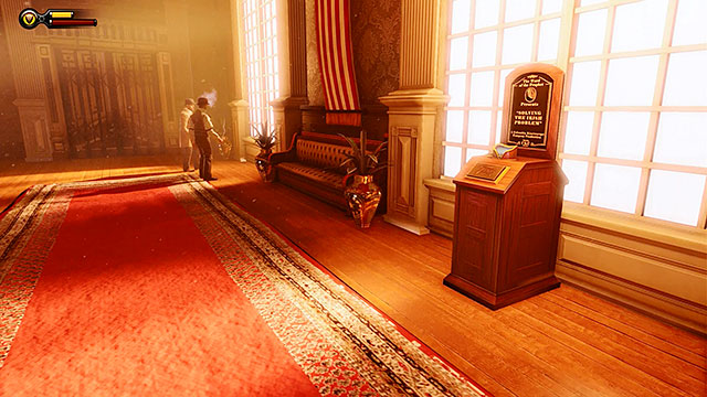 Once youve searched the washrooms go to where the corridors are separating - Choice: Marigold pin | Chapter 7 - Battleship Bay - Chapter 7 - Battleship Bay - BioShock Infinite Guide