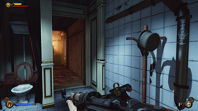 In order to get to the Vox secret room you must go to the other bathroom - Side mission: Use the cipher to crack the Vox code | Chapter 8 - Soldiers Field - Chapter 8 - Soldiers Field - BioShock Infinite Guide