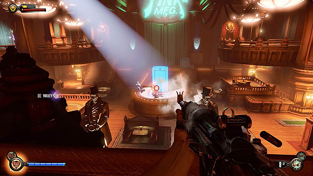 The first wave of enemy units will appear on the stage moments after entering the main area of the club - Go to The Good Time Club and rescue Chen Lin | Chapter 18 - The Good Time Club - Chapter 18 - The Good Time Club - BioShock Infinite Guide
